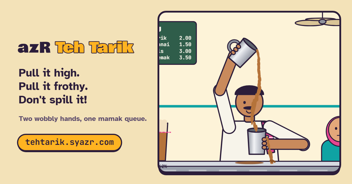 A mamak tea maker pulling a long stream of teh tarik